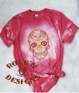 Kansas City Chiefs KCC Sugar Skull Custom Bleached Graphic T-shirt
