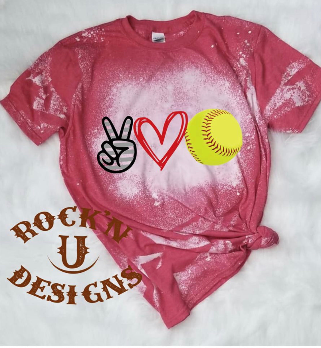 Peace Love Softball Custom Bleached Graphic T-shirt