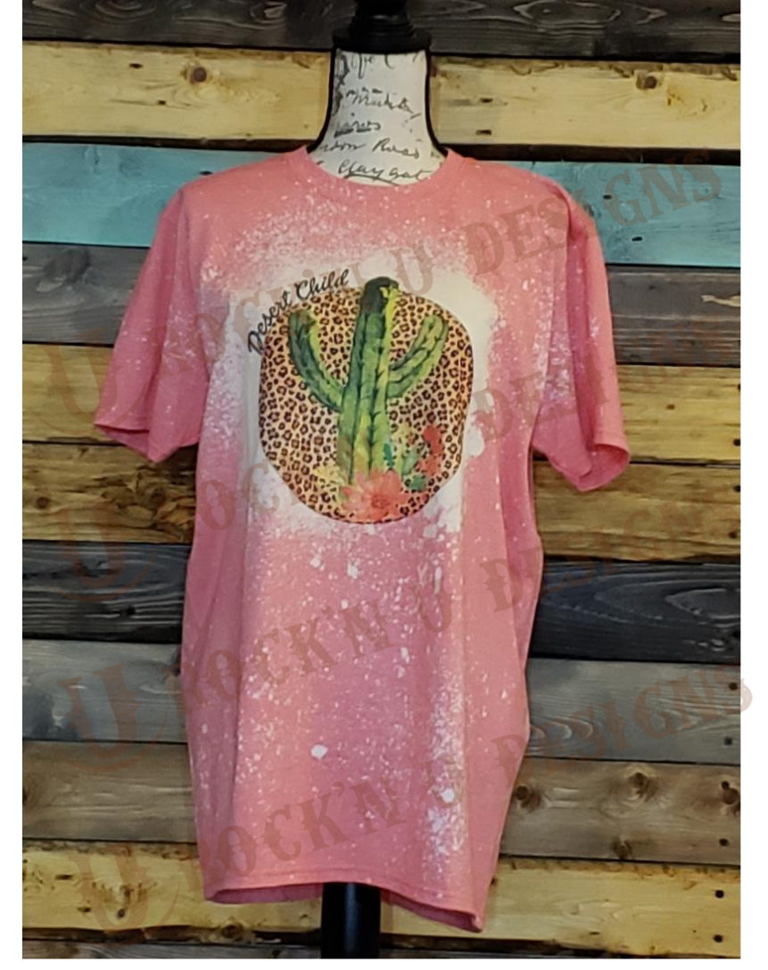 Desert Child Leopard Cactus Custom Bleached T-Shirt