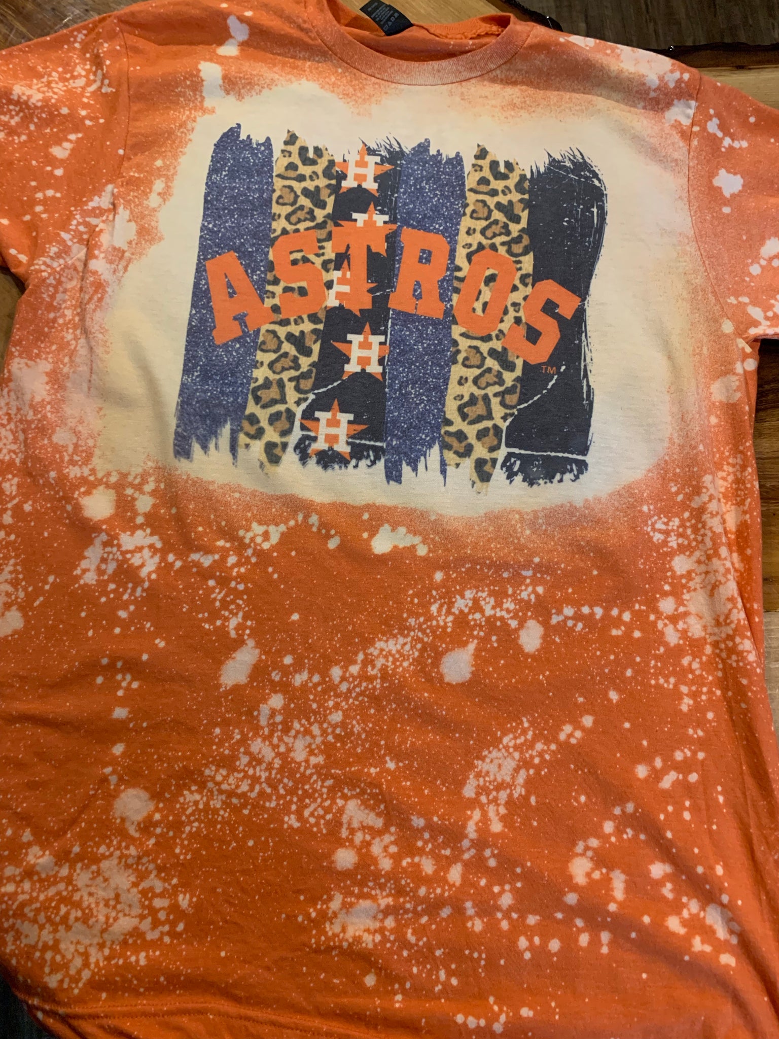 Houston Astros Custom Bleached T-Shirt Medium / Orange