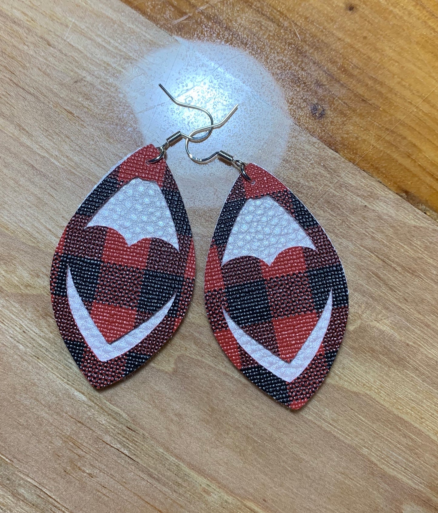 FAUX LEATHER BUFFALO PLAID FASHION EARRINGS "Burning love"