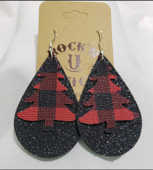 Buffalo Christmas Tree - Custom Buffalo Plaid Faux Leather Earrings