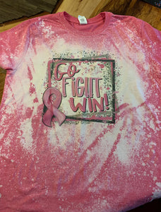 Go Fight Win Breast Cancer Awareness Custom Bleached T-shirt