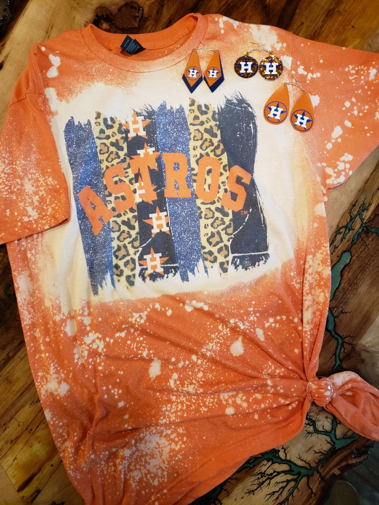 Houston Astros Custom Bleached T-Shirt Medium / Orange