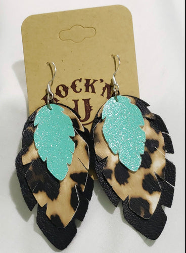 Zuri faux leather tri-layered Leopard earrings