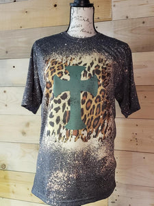 Leopard Cross Design Custom Bleached T-shirt
