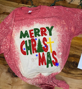 Merry Christ mas Custom Design Bleached T-Shirt - Sweatshirt