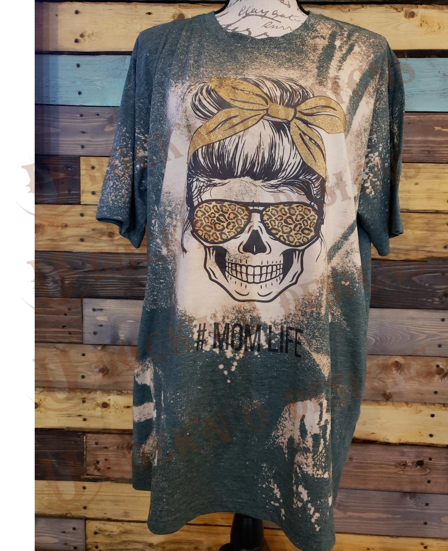 #momlife Shirt Skull Messy Bun Bleached Custom Unisex T-shirt