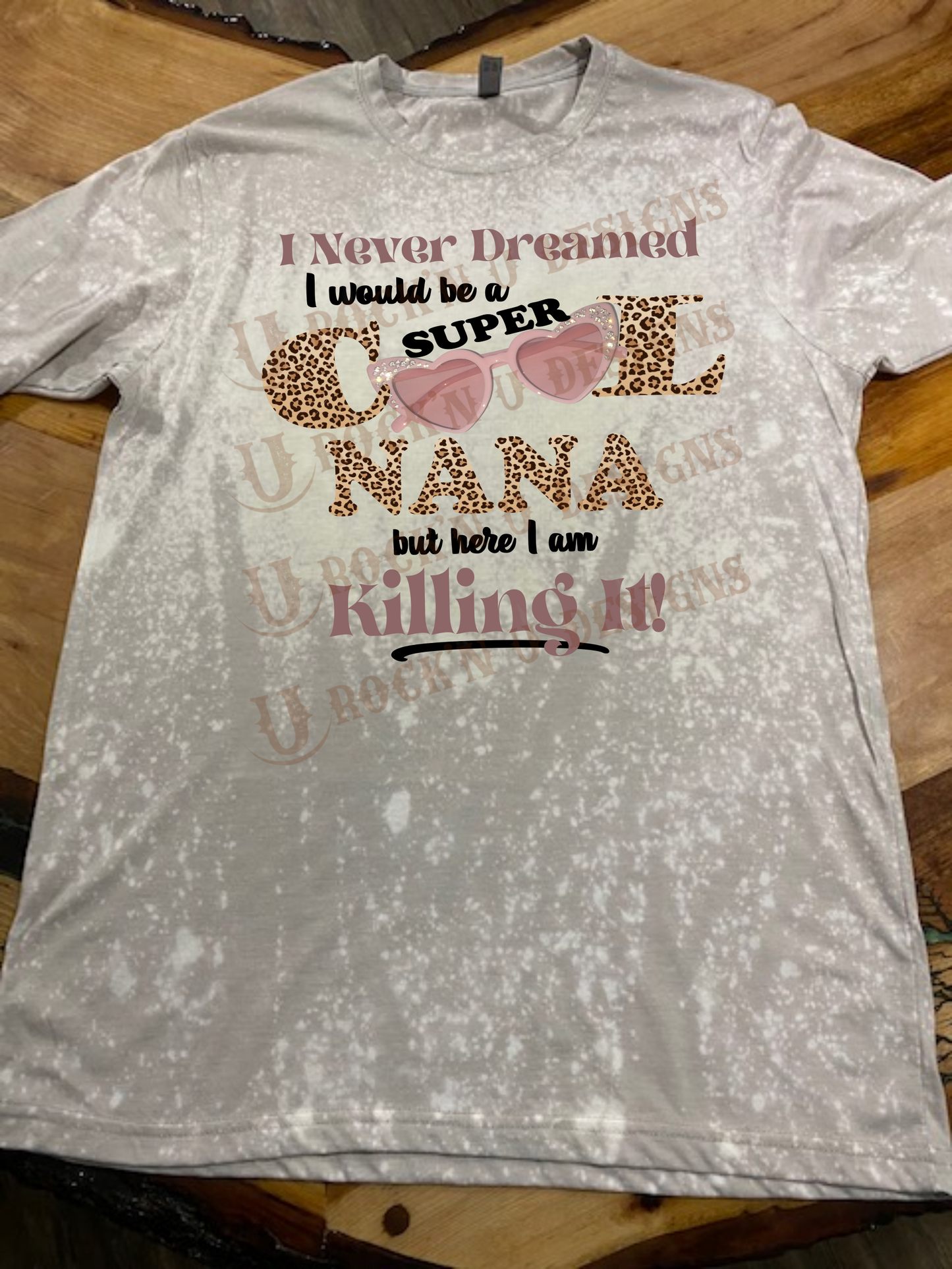 Super COOL NANA Personalized Leopard Design Bleached T-shirt