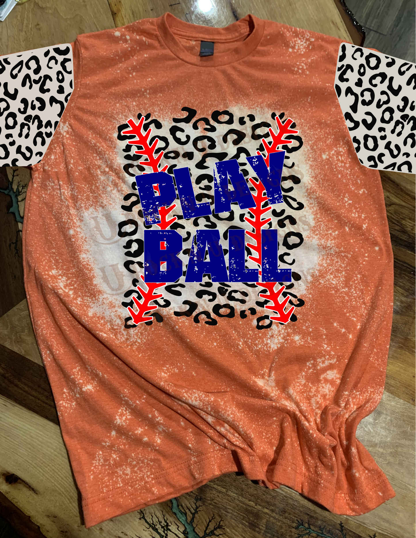 Custom Unisex T-shirt "PLAY BALL" Leopard Design With Sleeves