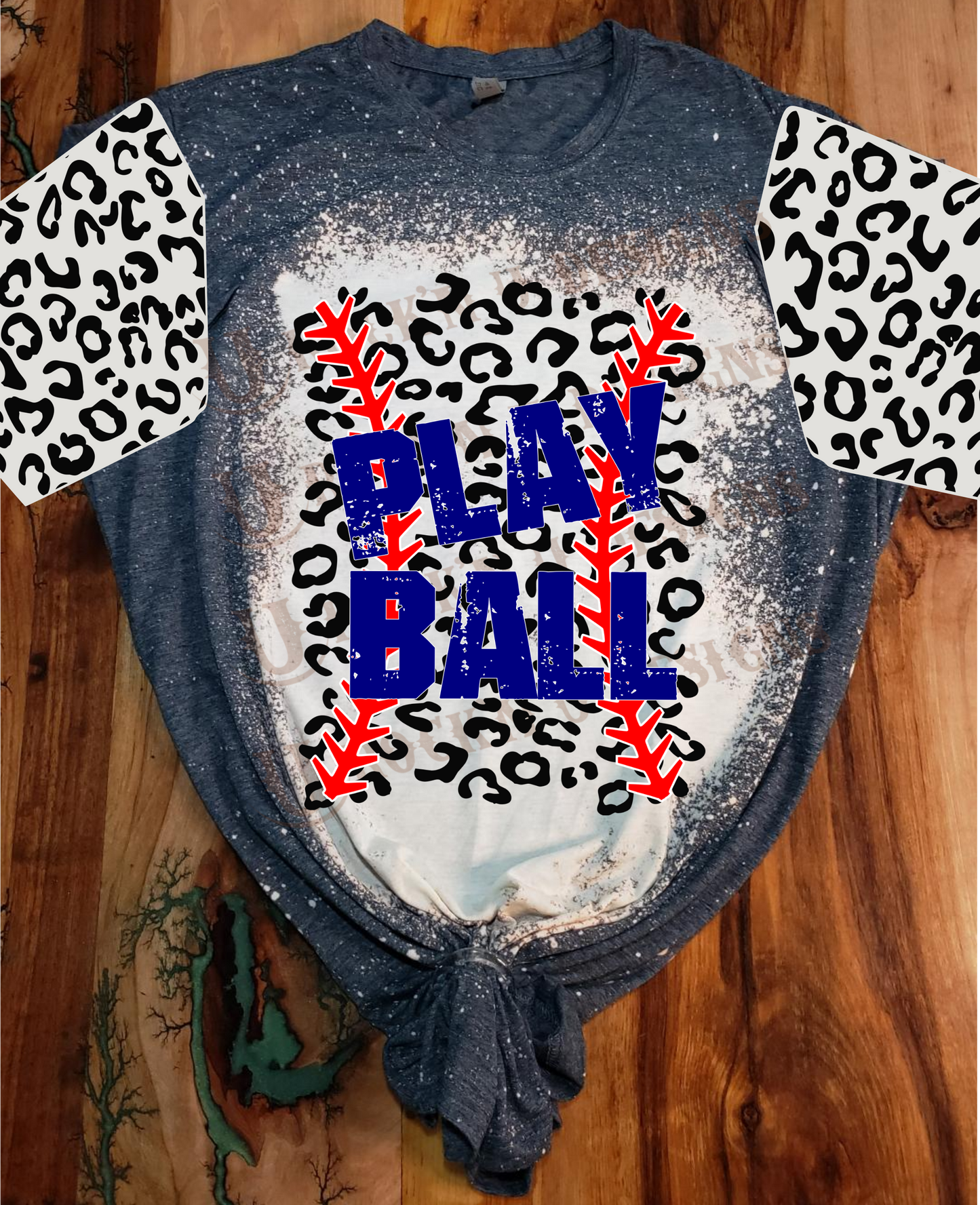 Custom Unisex T-shirt "PLAY BALL" Leopard Design With Sleeves