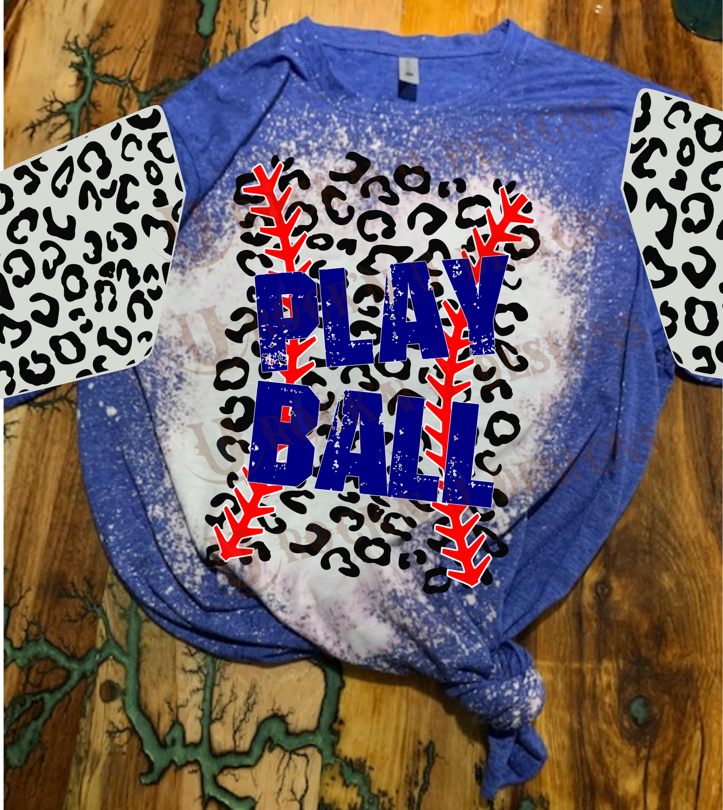 Custom Unisex T-shirt "PLAY BALL" Leopard Design With Sleeves