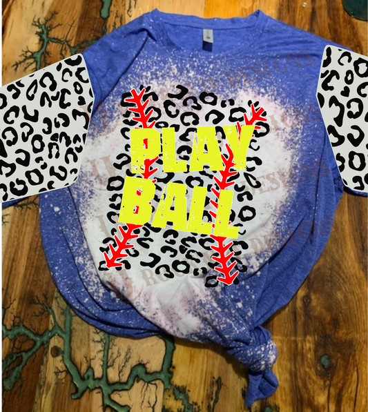 Custom Unisex T-shirt "PLAY BALL" Leopard Design With Sleeves