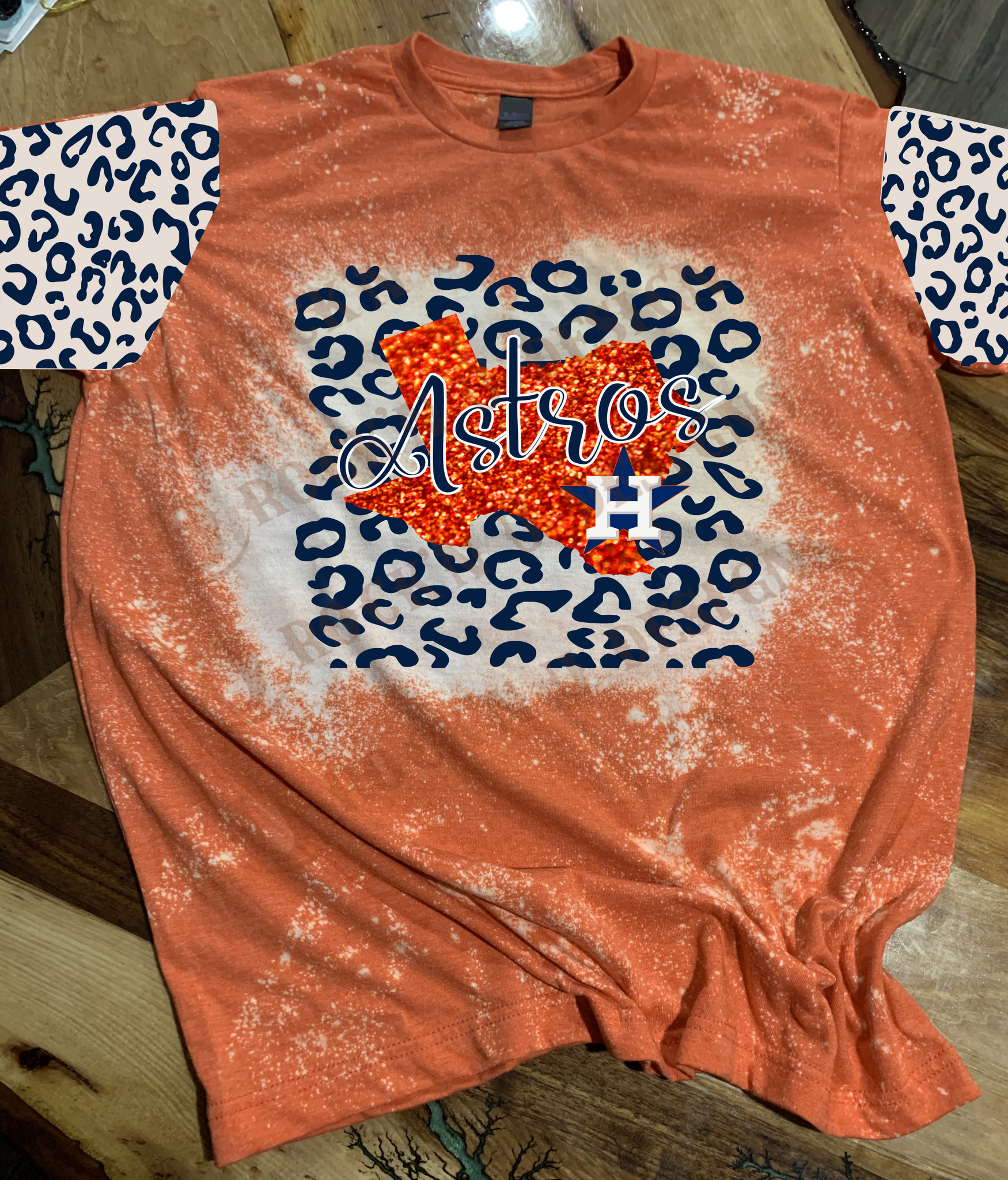 Rock'n U Designs Fashion Custom Graphic Design T-Shirt Astros with Leopard Sleeves L / Orange