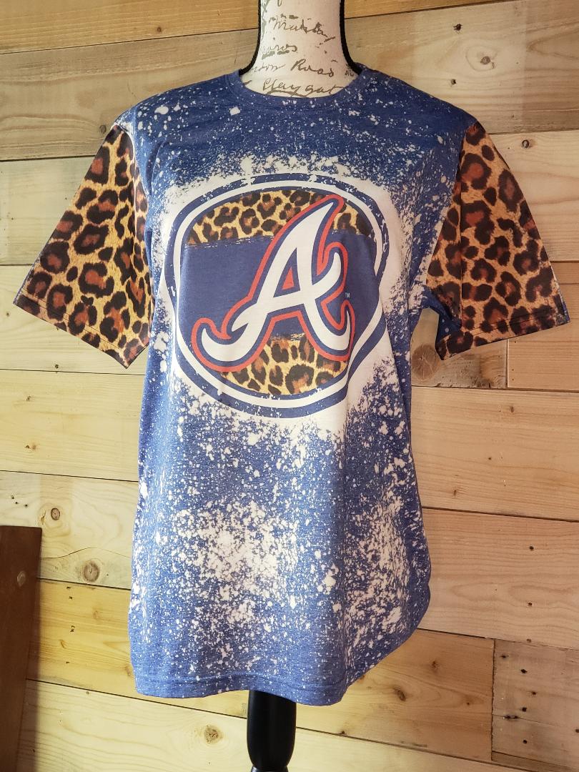 Rock'n U Designs Custom Unisex T-Shirt Braves - Baseball Leopard Design with Sleeves S / Royal Blue