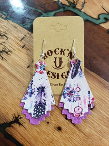 Faux Leather Earrings-Purple accent feather Design
