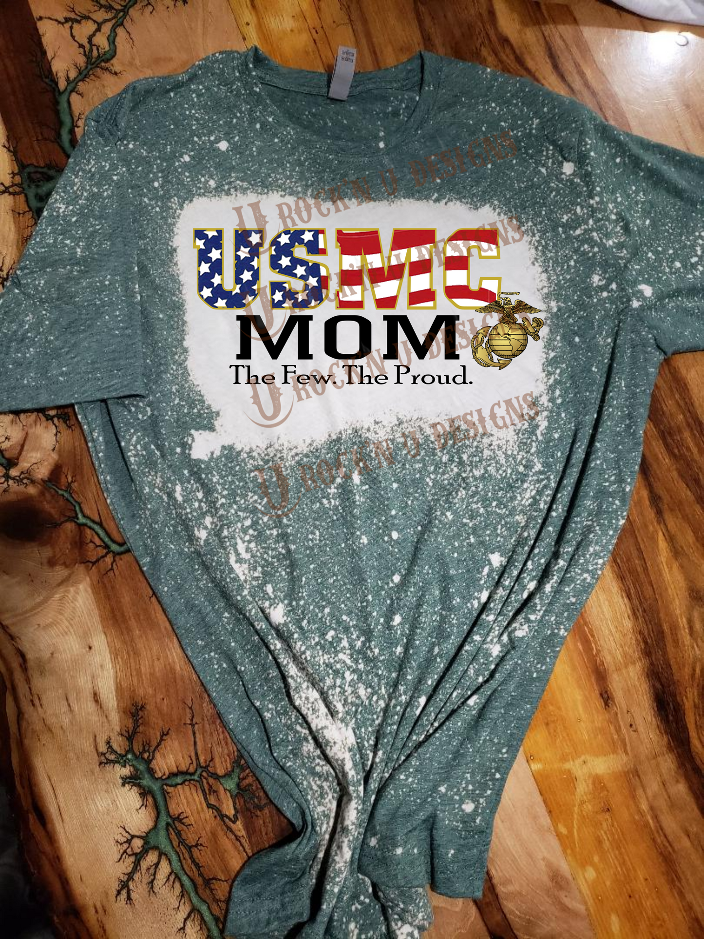 USMC Mom Red, White and Blue Custom Bleached Shirt