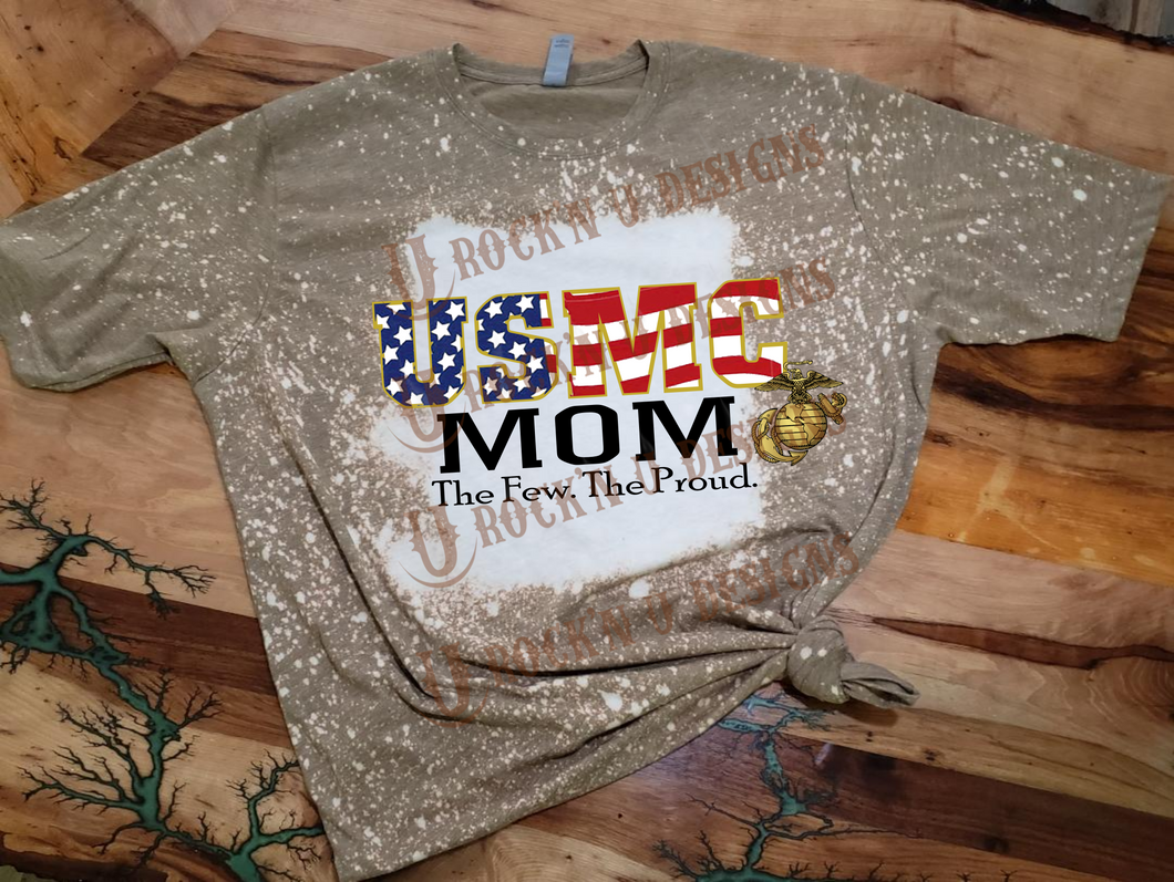 USMC Mom Red, White and Blue Custom Bleached Shirt