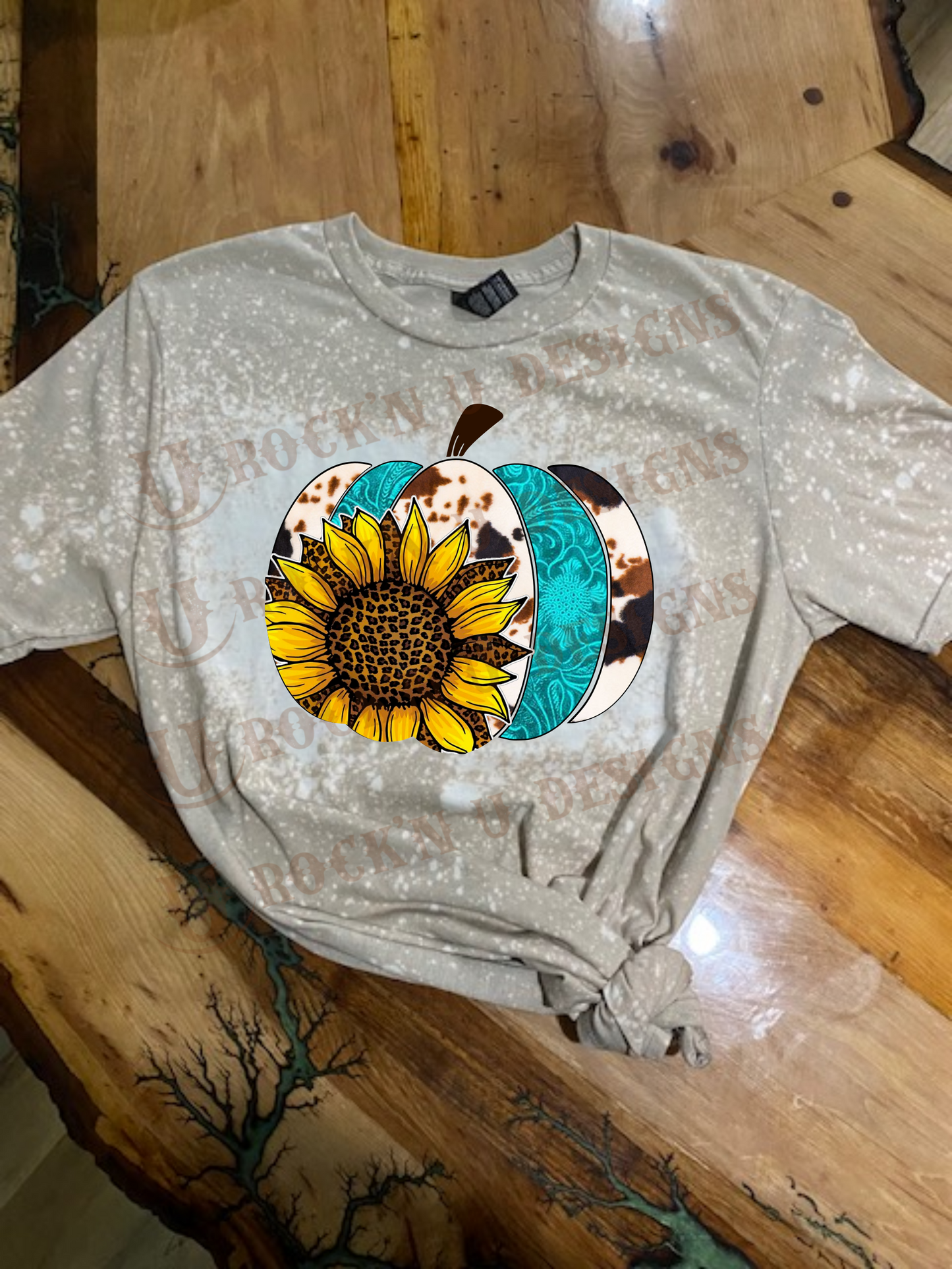 Western Cow print Pumpkin Custom Design Bleached T-Shirt