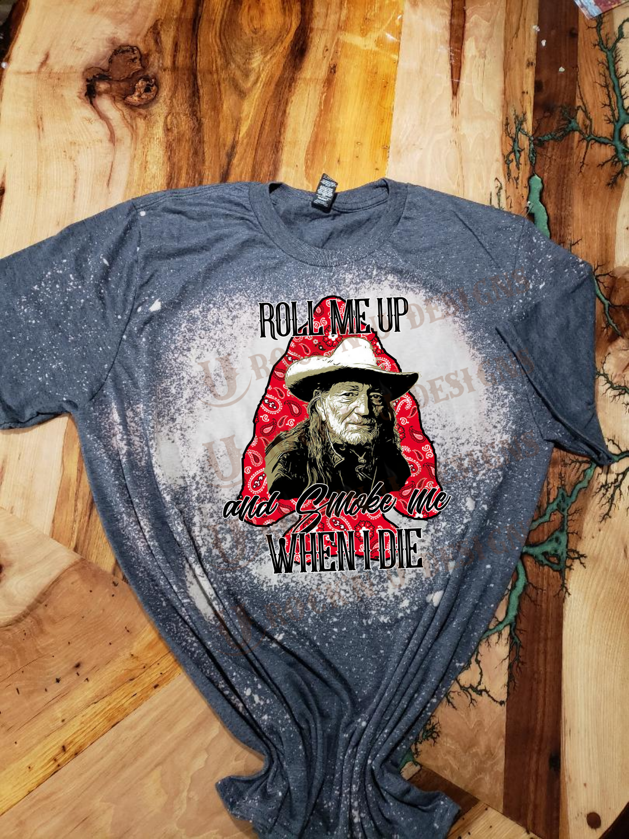 Roll me up Willie Nelson Custom Bleached Graphic T-shirt